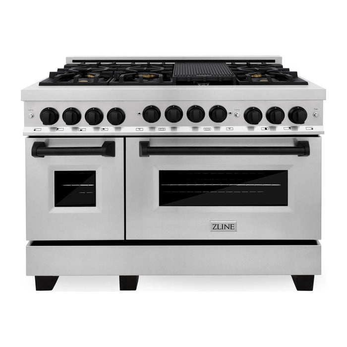 ZLINE Autograph Edition 48 Inch 6.0 cu. ft. Gas Range In Stainless Steel with Matte Black Accents RGZ-48-MB