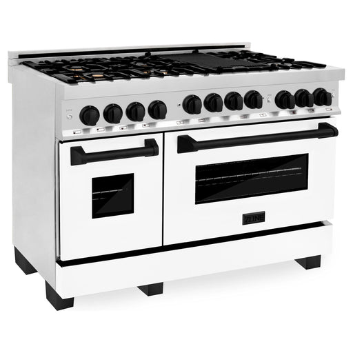 ZLINE Autograph Edition 48 Inch 6.0 cu. ft. Gas Range with White Matte Door and Matte Black Accents RGZ-WM-48-MB