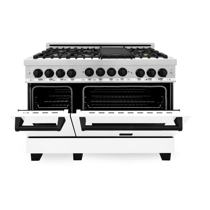 ZLINE Autograph Edition 48 Inch 6.0 cu. ft. Gas Range with White Matte Door and Matte Black Accents RGZ-WM-48-MB