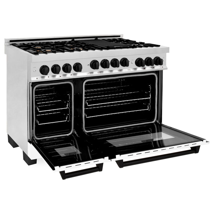 ZLINE Autograph Edition 48 Inch 6.0 cu. ft. Gas Range with White Matte Door and Matte Black Accents RGZ-WM-48-MB