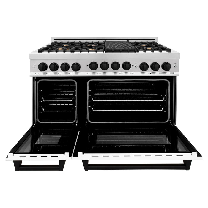 ZLINE Autograph Edition 48 Inch 6.0 cu. ft. Gas Range with White Matte Door and Matte Black Accents RGZ-WM-48-MB