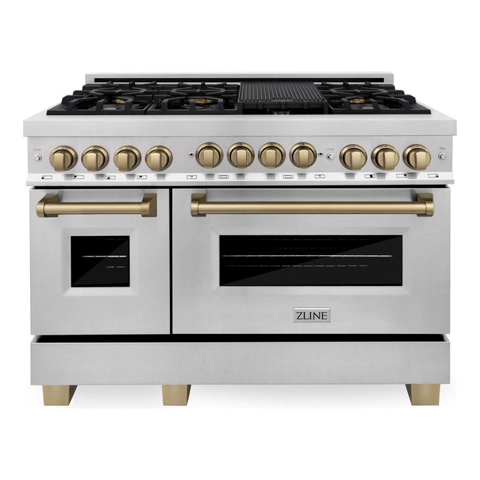 ZLINE Autograph Edition 48 Inch 6.0 cu. ft. Range with Gas Stove and Gas Oven In Stainless Steel with Champagne Bronze Accents RGZ-48-CB