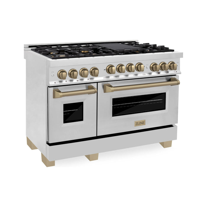 ZLINE Autograph Edition 48 Inch 6.0 cu. ft. Range with Gas Stove and Gas Oven In Stainless Steel with Champagne Bronze Accents RGZ-48-CB