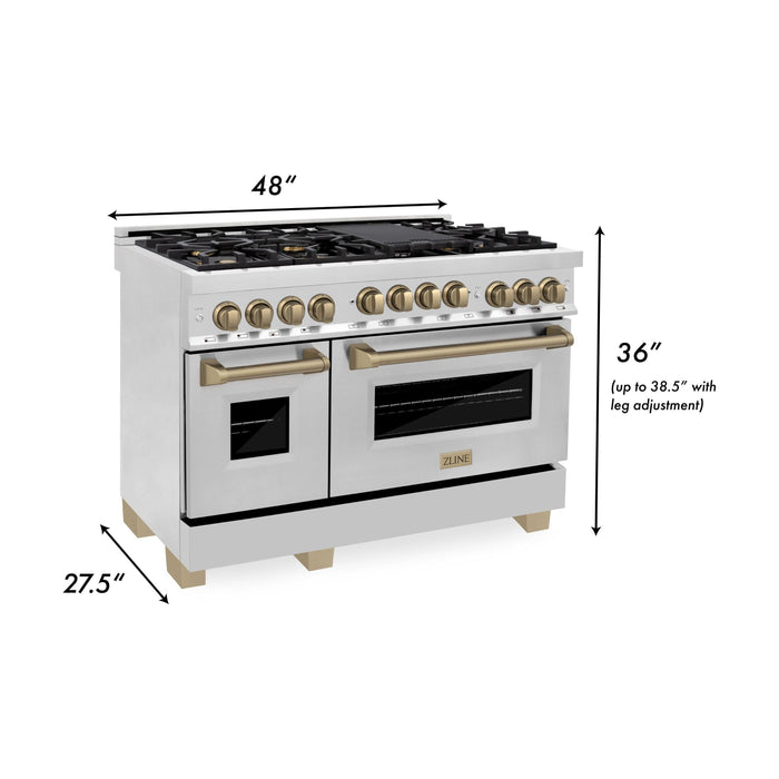 ZLINE Autograph Edition 48 Inch 6.0 cu. ft. Range with Gas Stove and Gas Oven In Stainless Steel with Champagne Bronze Accents RGZ-48-CB