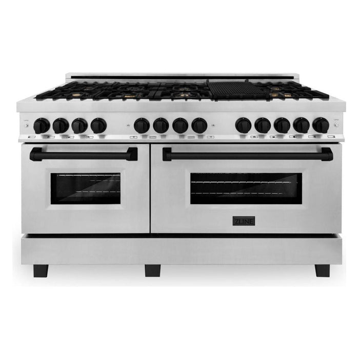 ZLINE Autograph Edition 60 in. 7.4 cu. ft. Range with Gas Burner and Electric Oven In Stainless Steel with Matte Black Accents RAZ-60-MB