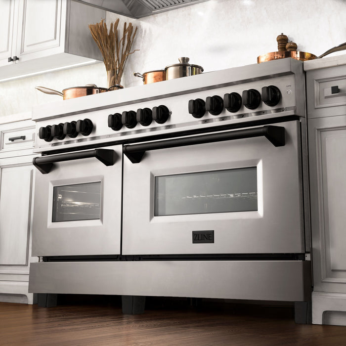 ZLINE Autograph Edition 60 in. 7.4 cu. ft. Range with Gas Burner and Electric Oven In Stainless Steel with Matte Black Accents RAZ-60-MB