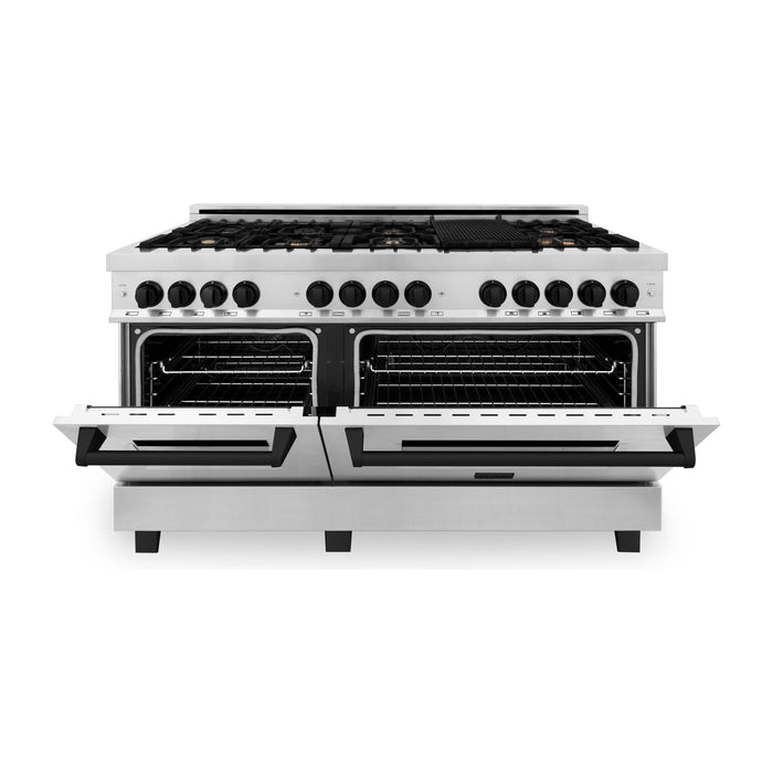 ZLINE Autograph Edition 60 in. 7.4 cu. ft. Range with Gas Burner and Electric Oven In Stainless Steel with Matte Black Accents RAZ-60-MB