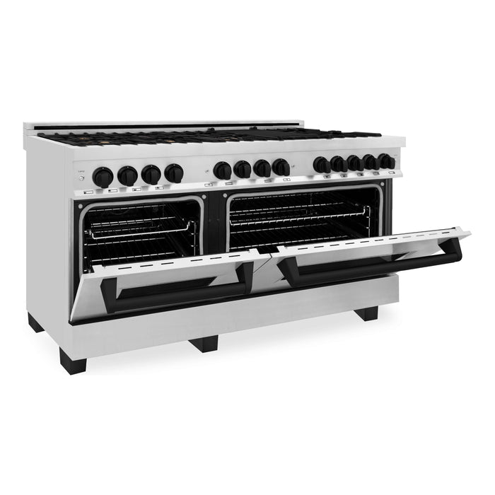 ZLINE Autograph Edition 60 in. 7.4 cu. ft. Range with Gas Burner and Electric Oven In Stainless Steel with Matte Black Accents RAZ-60-MB