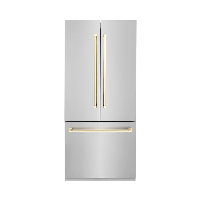 ZLINE Autograph Gold Package - 36 in. Rangetop, 36 in. Range Hood, Dishwasher, Built-In Refrigerator