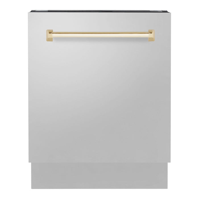 ZLINE Autograph Gold Package - 36 in. Rangetop, 36 in. Range Hood, Dishwasher, Built-In Refrigerator