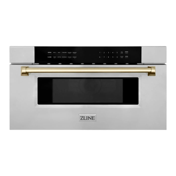 ZLINE Autograph Gold Package - 36 in. Rangetop, 36 in. Range Hood, Dishwasher, Built-In Refrigerator, Microwave Drawer