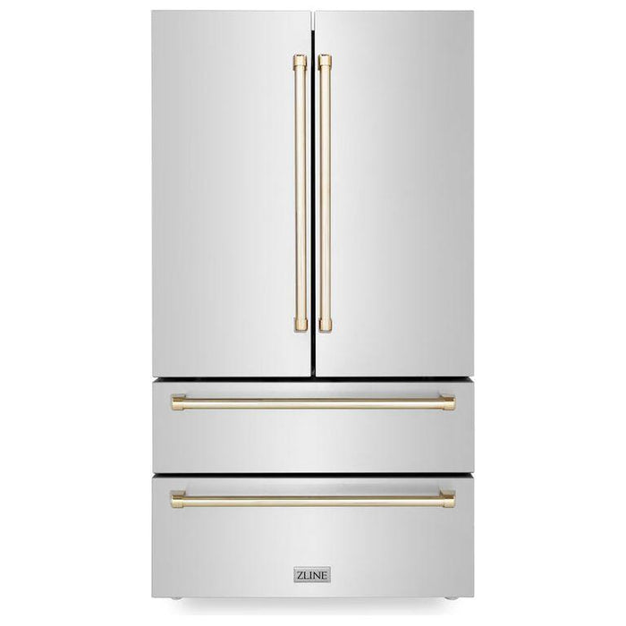 ZLINE Autograph Gold Package - 36 in. Rangetop, 36 in. Range Hood, Dishwasher, Refrigerator, Microwave Drawer