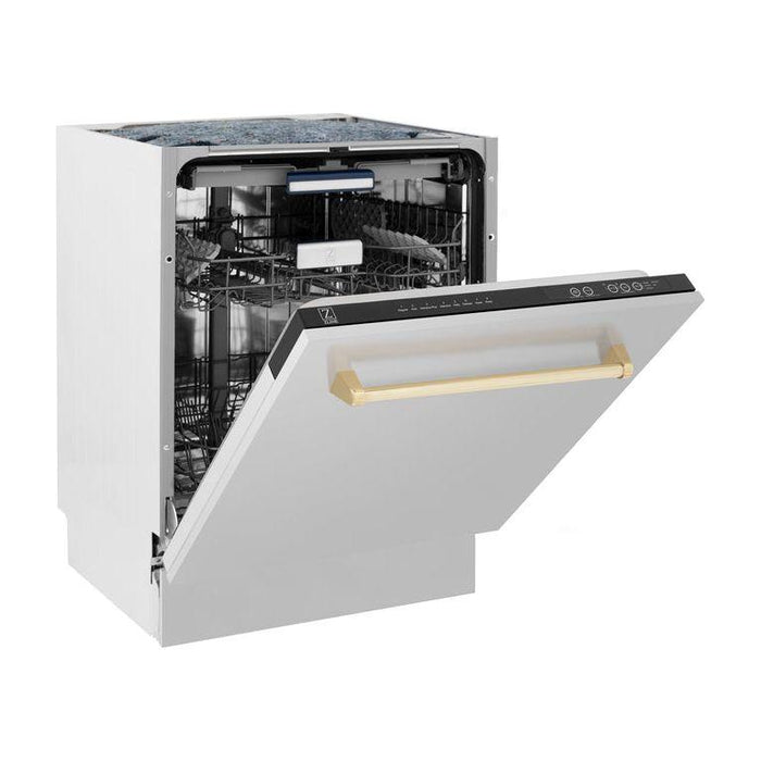 ZLINE Autograph Gold Package - 36 in. Rangetop, 36 in. Range Hood, Dishwasher, Refrigerator, Microwave Drawer