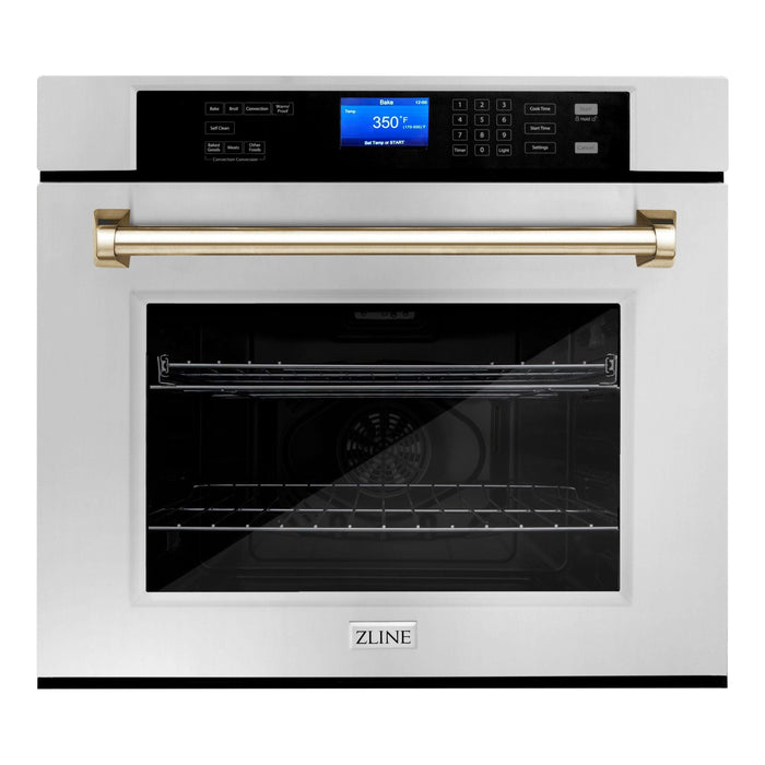 ZLINE Autograph Gold Package - 36 in. Rangetop, 36 in. Range Hood, Dishwasher, Refrigerator, Microwave Drawer, Wall Oven