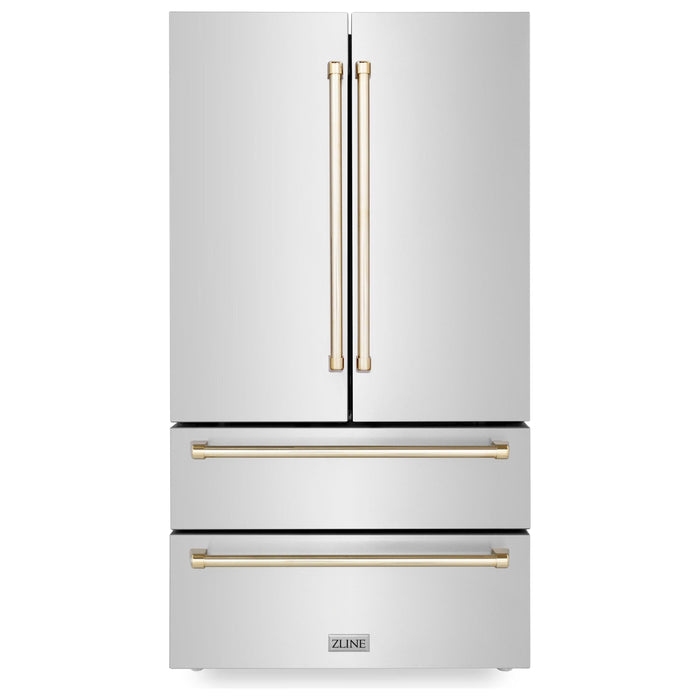 ZLINE Autograph Gold Package - 36 in. Rangetop, 36 in. Range Hood, Dishwasher, Refrigerator, Microwave Oven