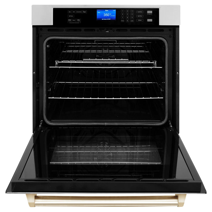 ZLINE Autograph Gold Package - 36 in. Rangetop, 36 in. Range Hood, Dishwasher, Refrigerator with External Water and Ice Dispenser, Microwave Oven, Wall Oven