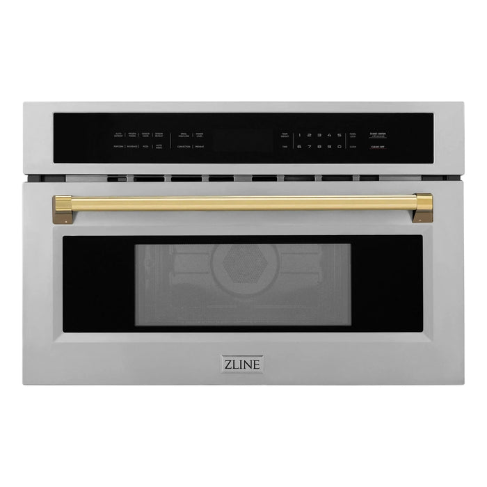 ZLINE Autograph Gold Package - 36 in. Rangetop, 36" Range Hood, Dishwasher, Built-In Refrigerator, Microwave Oven, Wall Oven