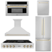 ZLINE Autograph Gold Package - 48 in. Rangetop, 48 in. Range Hood, Dishwasher, Built-In Refrigerator, Microwave Oven