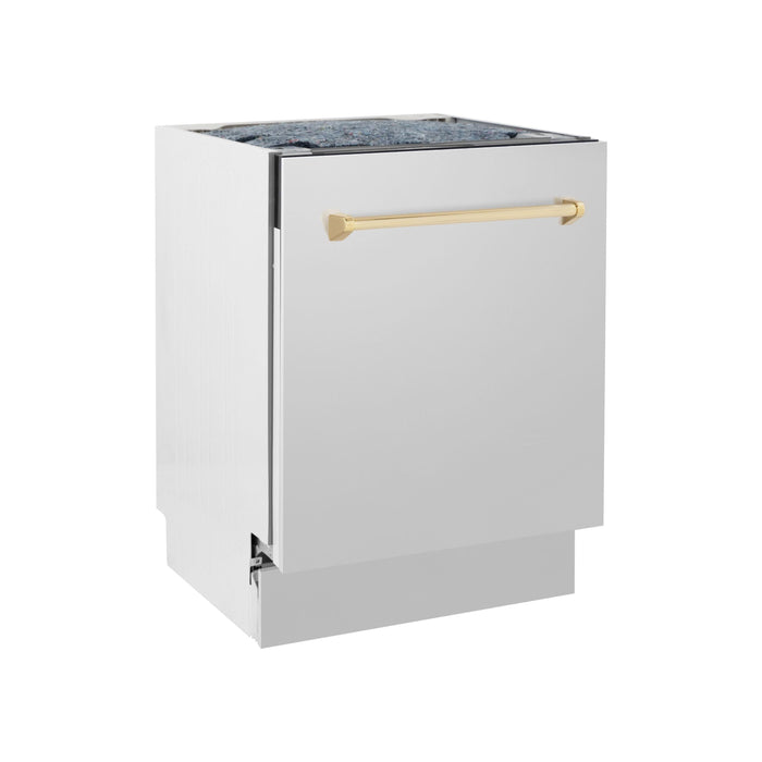 ZLINE Autograph Gold Package - 48 in. Rangetop, 48 in. Range Hood, Dishwasher, Refrigerator, Microwave Drawer