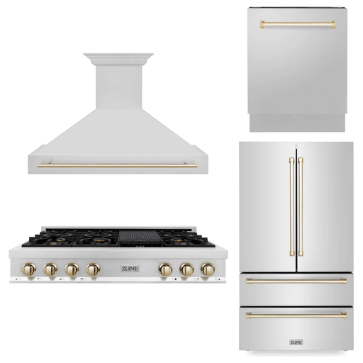 ZLINE Autograph Gold Package - 48" Rangetop, 48" Range Hood, Dishwasher, Refrigerator