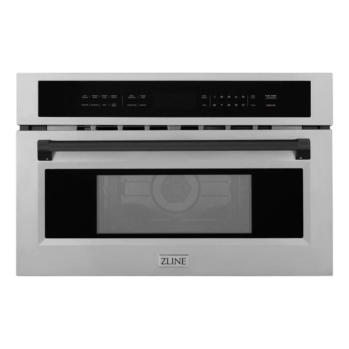 ZLINE Autograph Matte Black Package - 36 in. Rangetop, 36 in. Range Hood, Dishwasher, Built-In Refrigerator, Microwave Oven, Wall Oven