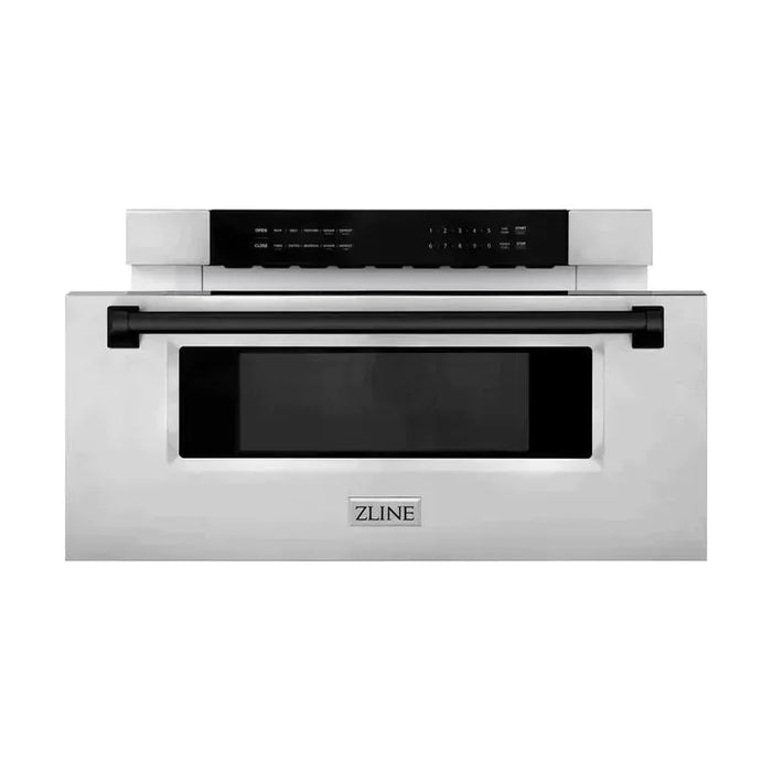 ZLINE Autograph Matte Black Package - 36 in. Rangetop, 36 in. Range Hood, Dishwasher, Refrigerator, Microwave Drawer, Wall Oven