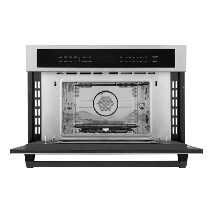 ZLINE Autograph Matte Black Package - 48 in. Rangetop, 48 in. Range Hood, Dishwasher, Refrigerator, Microwave Oven, Wall Oven