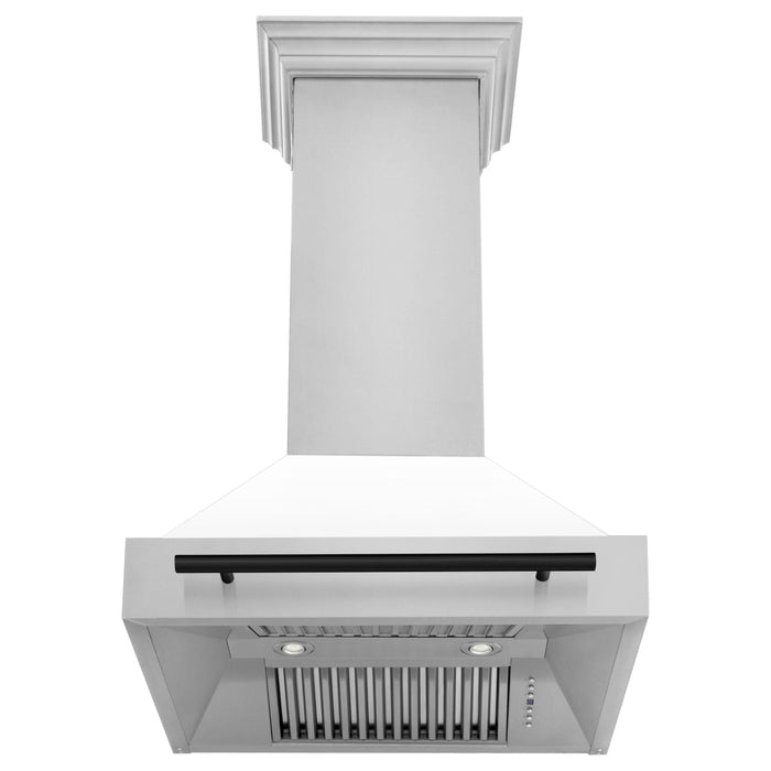 ZLINE Autograph Package - 30 In. Dual Fuel Range and Range Hood in Stainless Steel with White Matte Door and Matte Black Accents, 2AKP-RAWMRH30-MB