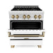 ZLINE Autograph Package - 30 In. Dual Fuel Range, Range Hood, and Dishwasher in Stainless Steel with White Matte Door and Champagne Bronze Accents, 3AKP-RAWMRHDWM30-CB