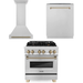 ZLINE Autograph Package - 30 In. Dual Fuel Range, Range Hood, Dishwasher in Stainless Steel with Champagne Bronze Accent, 3AKP-RARHDWM30-CB