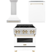 ZLINE Autograph Package - 30 In. Dual Fuel Range, Range Hood, Dishwasher in White Matte with Gold Accents, 3AKP-RAWMRHDWM30-G