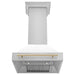 ZLINE Autograph Package - 30 In. Dual Fuel Range, Range Hood, Dishwasher in White Matte with Gold Accents, 3AKP-RAWMRHDWM30-G