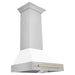 ZLINE Autograph Package - 30 In. Dual Fuel Range, Range Hood, Dishwasher in White Matte with Gold Accents, 3AKP-RAWMRHDWM30-G