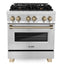 ZLINE Autograph Package - 30 In. Dual Fuel Range, Range Hood, Dishwasher, Refrigerator with Champagne Bronze Accents, 4KAPR-RARHDWM30-CB