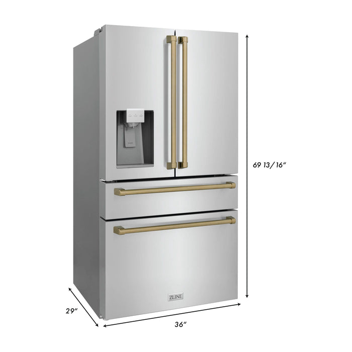 ZLINE Autograph Package - 30 In. Dual Fuel Range, Range Hood, Dishwasher, Refrigerator with Water and Ice Dispenser with Champagne Bronze Accents, 4AKPR-RARHDWM30-CB