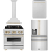 ZLINE Autograph Package - 30 In. Dual Fuel Range, Range Hood, Dishwasher, Refrigerator with Water and Ice Dispenser with Gold Accents, 4AKPR-RARHDWM30-G