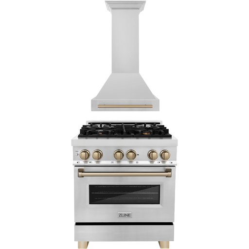 ZLINE Autograph Package - 30 In. Dual Fuel Range, Range Hood in Stainless Steel with Champagne Bronze Accents, 2AKP-RARH30-CB