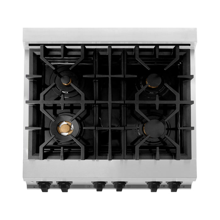 ZLINE Autograph Package - 30 In. Dual Fuel Range, Range Hood in Stainless Steel with Matte Black Accents, 2AKP-RARH30-MB