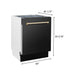 ZLINE Autograph Package - 30 In. Dual Fuel Range, Range Hood, Refrigerator, and Dishwasher in Black Stainless Steel with Gold Accents, 4AKPR-RABRHDWV30-G