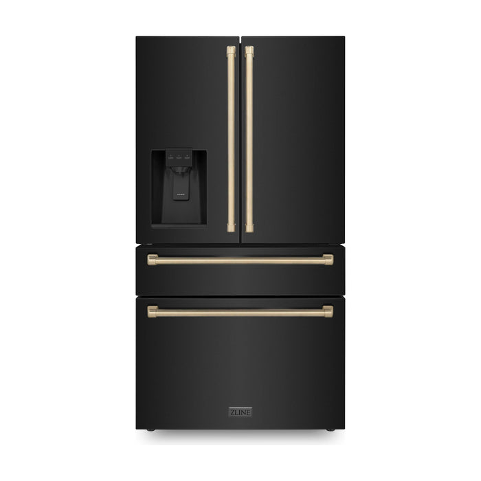 ZLINE Autograph Package - 30 In. Dual Fuel Range, Range Hood, Refrigerator with Water and Ice Dispenser and Dishwasher in Black with Bronze Accents, 4KAPR-RABRHDWV30-CB