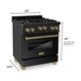 ZLINE Autograph Package - 30 In. Gas Range, Range Hood, Dishwasher in Black Stainless Steel with Champagne Bronze Accents, 3AKP-RGBRHDWV30-CB