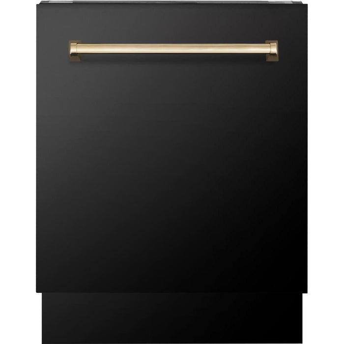 ZLINE Autograph Package - 30 In. Gas Range, Range Hood, Dishwasher in Black Stainless Steel with Champagne Bronze Accents, 3AKP-RGBRHDWV30-CB