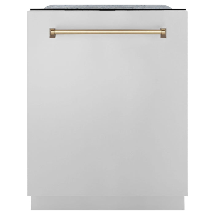 ZLINE Autograph Package - 30 In. Gas Range, Range Hood, Dishwasher in Stainless Steel with Champagne Bronze Accents, 3AKP-RGRHDWM30-CB