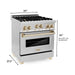 ZLINE Autograph Package - 30 In. Gas Range, Range Hood, Dishwasher in Stainless Steel with Gold Accents, 3AKP-RGRHDWM30-G