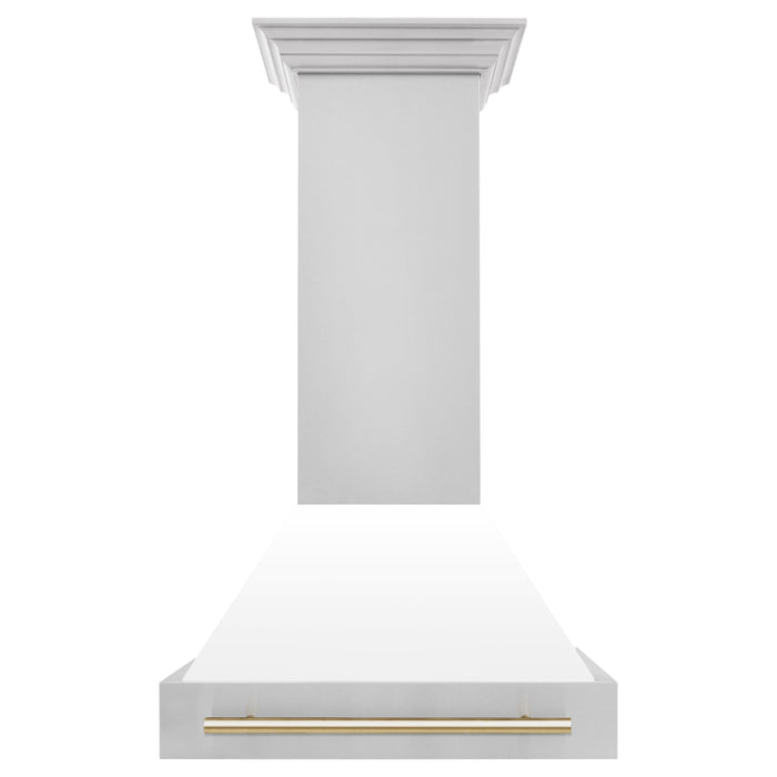 ZLINE Autograph Package - 30 In. Gas Range, Range Hood, Dishwasher in White Matte with Gold Accents, 3AKP-RGWMRHDWM30-G