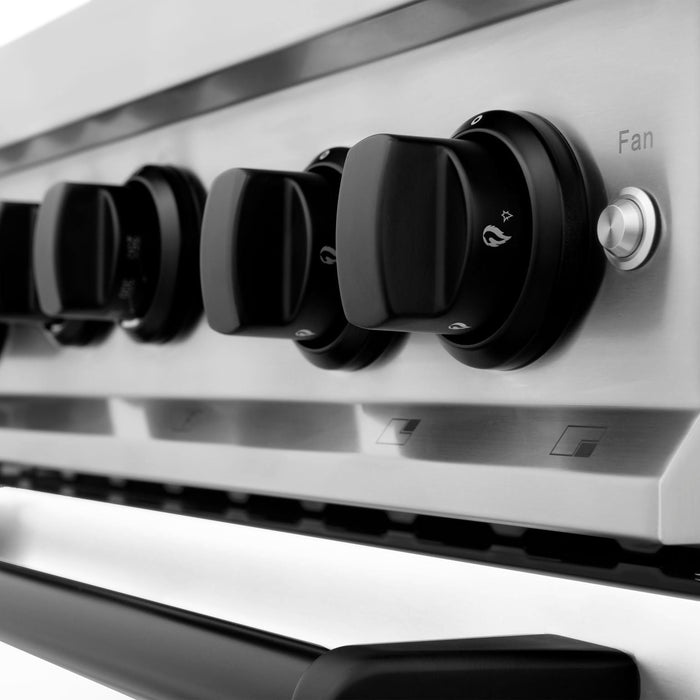 ZLINE Autograph Package - 30 In. Gas Range, Range Hood, Dishwasher in White with Matte Black Accents, 3AKP-RGWMRHDWM30-MB