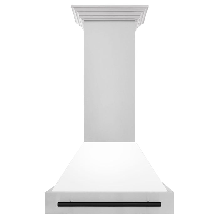 ZLINE Autograph Package - 30 In. Gas Range, Range Hood, Dishwasher in White with Matte Black Accents, 3AKP-RGWMRHDWM30-MB