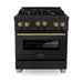 ZLINE Autograph Package - 30 In. Gas Range, Range Hood in Black Stainless Steel with Champagne Bronze Accents, 2AKP-RGBRH30-CB