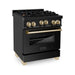 ZLINE Autograph Package - 30 In. Gas Range, Range Hood in Black Stainless Steel with Gold Accents, 2AKP-RGBRH30-G