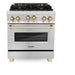 ZLINE Autograph Package - 30 In. Gas Range, Range Hood in Stainless Steel with Gold Accents, 2AKP-RGRH30-G